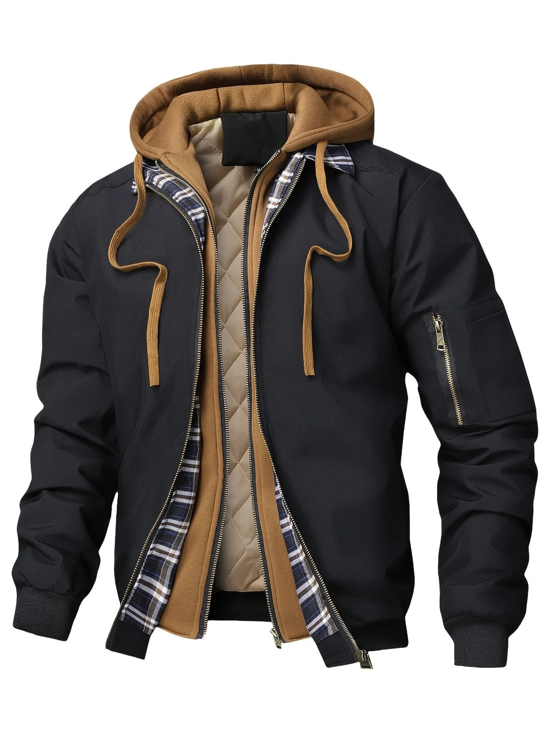 Men's Hooded Plaid Lined Winter Jacket