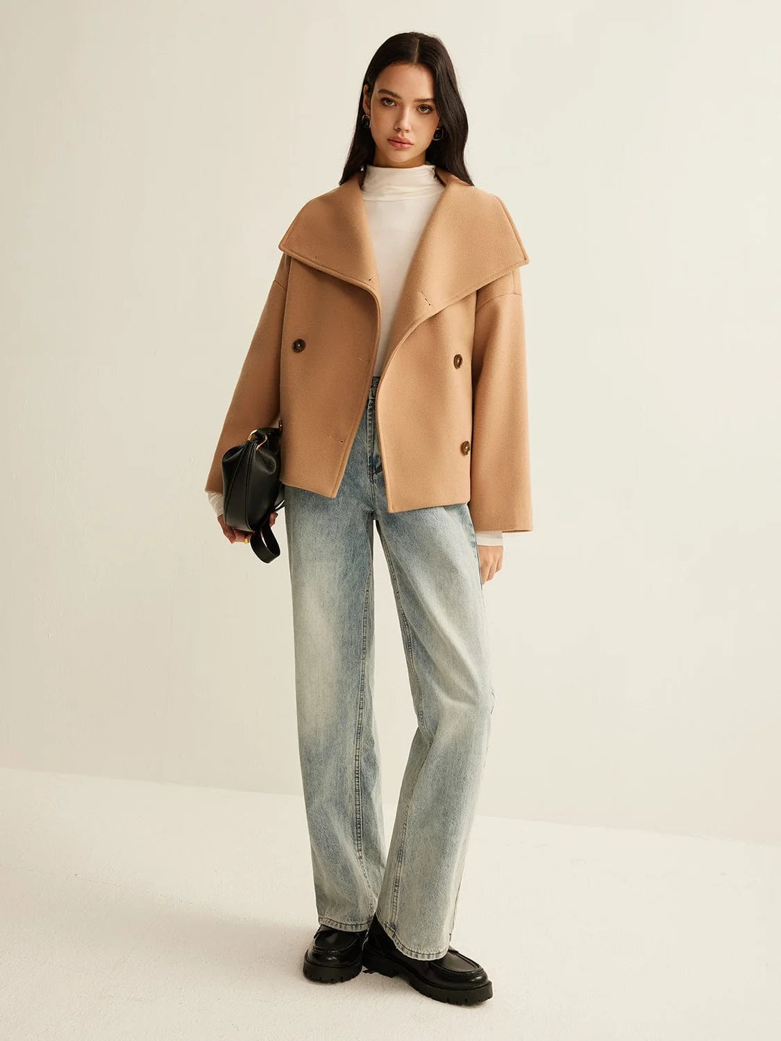 Wool Coat – Khaki Cropped Wool-Blend