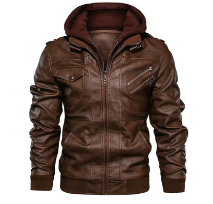 Men's Hooded Faux Leather Utility Jacket