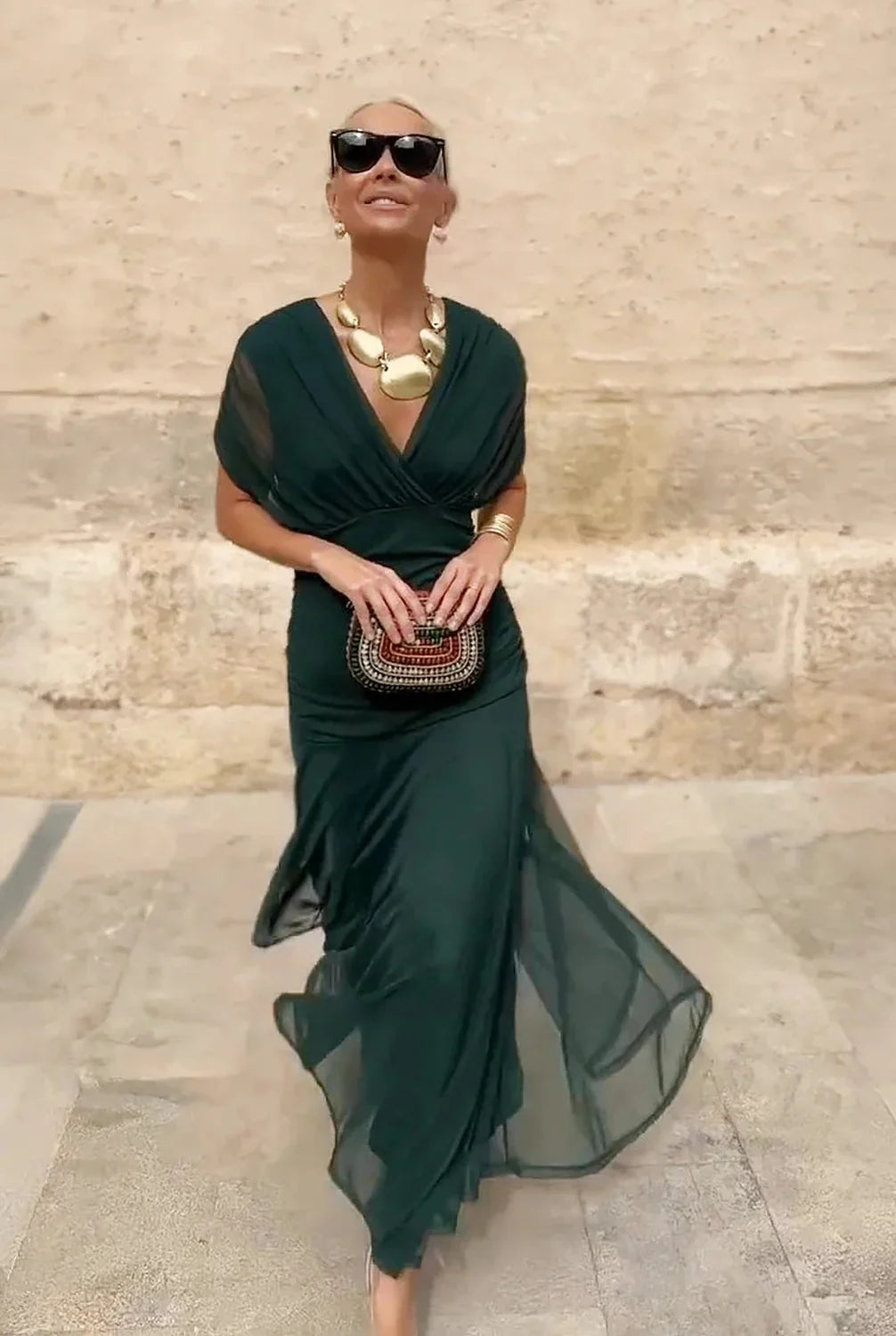 Wedding Guest Dress – Bordeaux Chiffon Sleeve Maxi