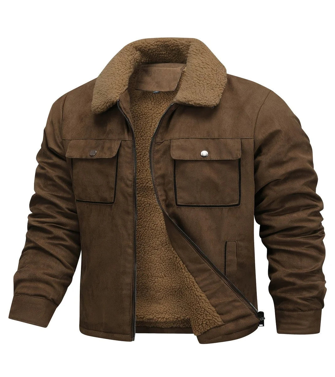 Men's Stand Collar Winter Bomber Jacket with Fleece Collar