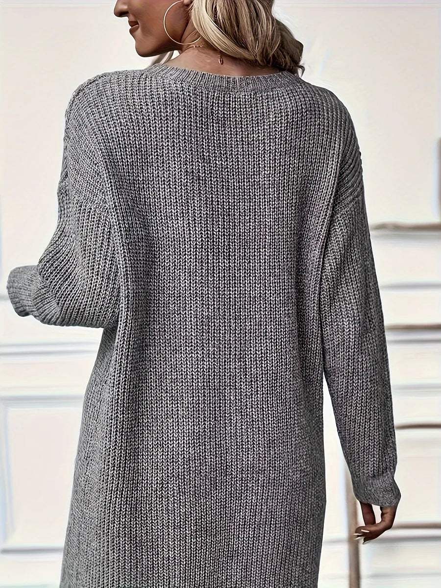 Cosy Long Sleeve Knit Dress with Wrap Front Hem