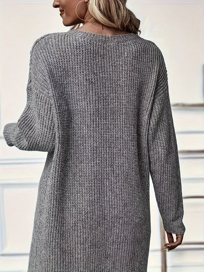 Cosy Long Sleeve Knit Dress with Wrap Front Hem