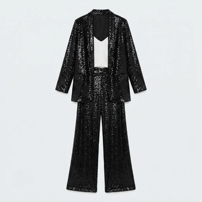 Sequin Blazer and Wide-Leg Pant Set