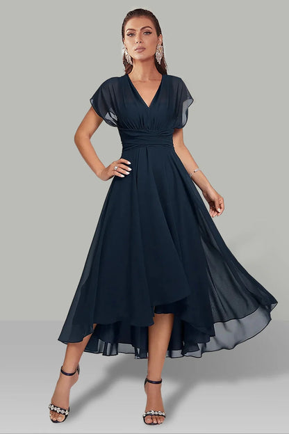V-Neck Flutter Sleeve Maxi Cocktail Dress