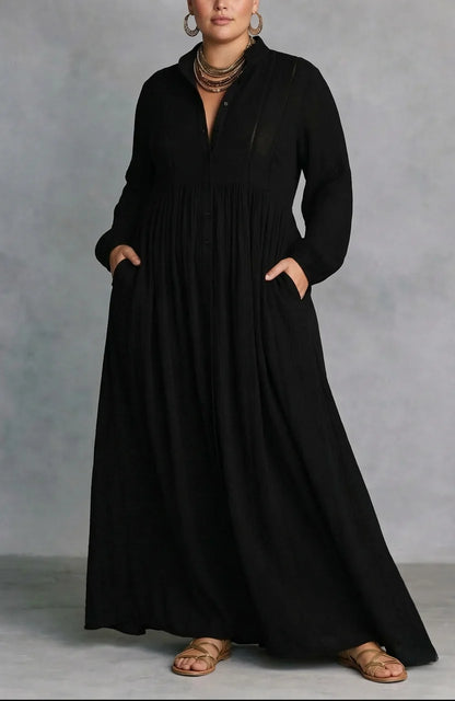 Long Sleeve Button-Front Maxi Dress