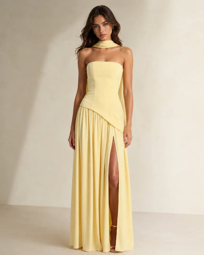 Strapless Scarf-Neck Maxi Dress