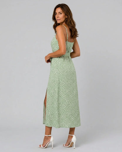 Polka Dot Wrap Midi Dress with Side Split