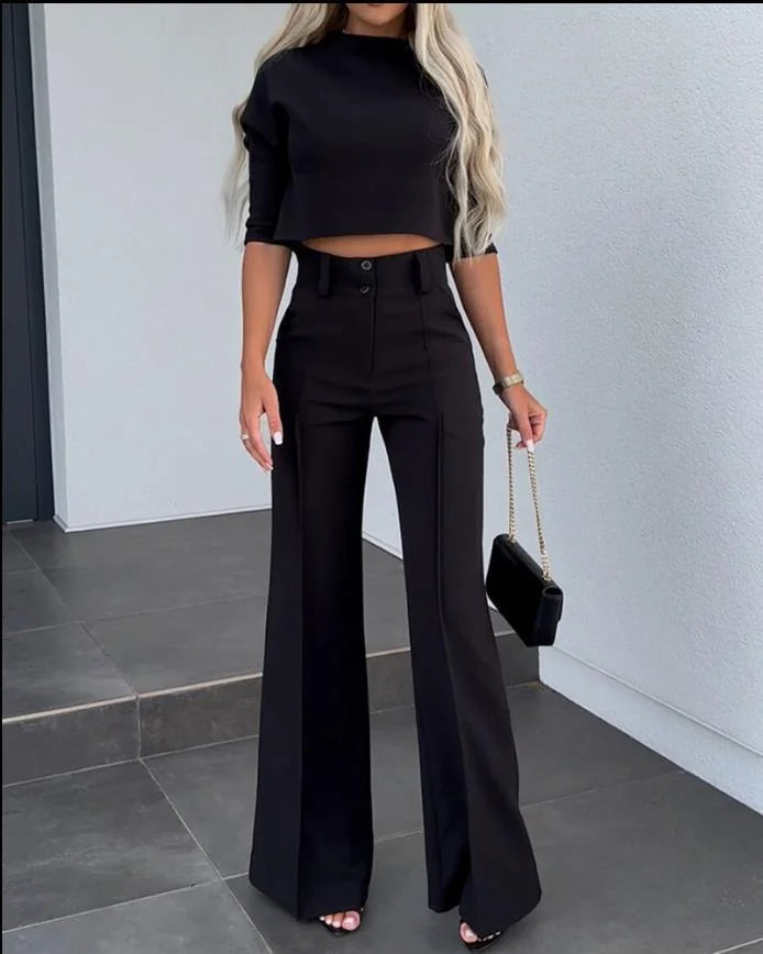 Cropped Top and High-Waist Wide-Leg Pant Set