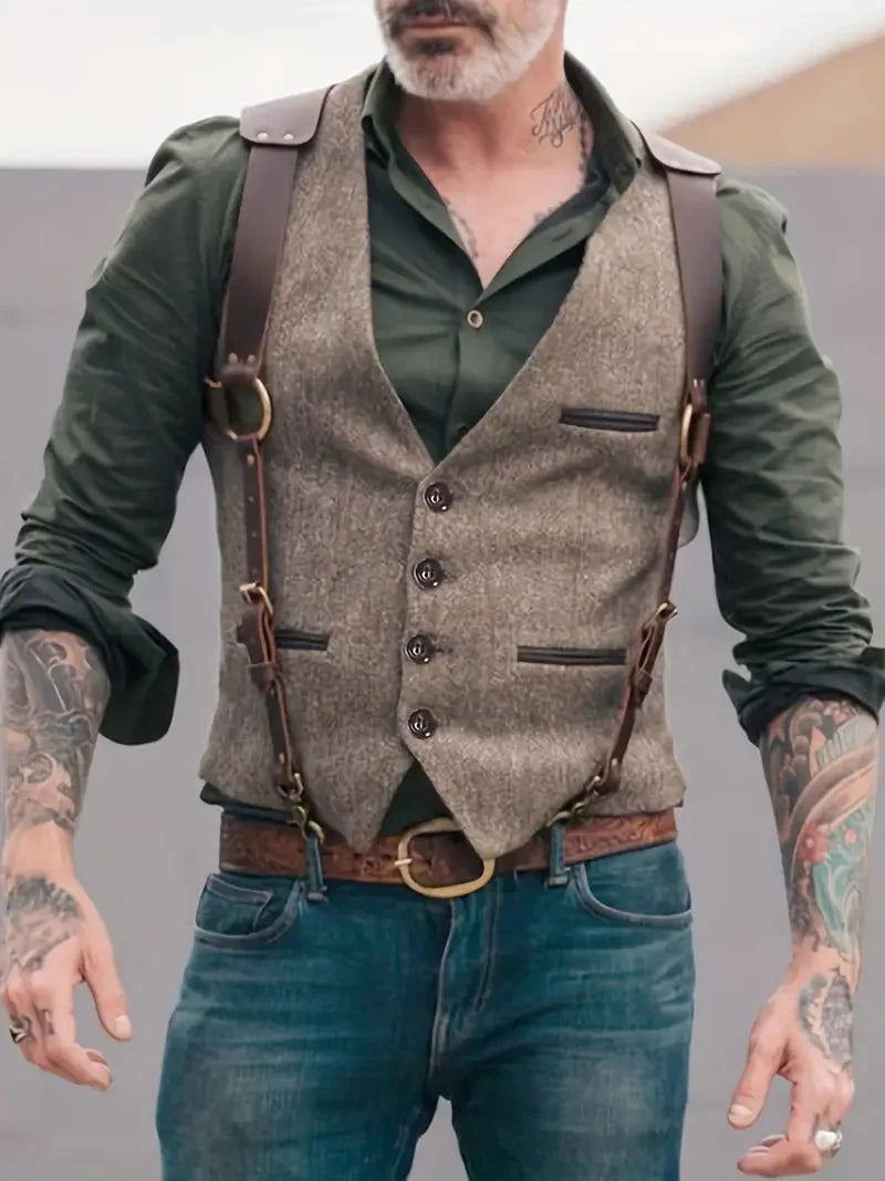 Men's Vest – Black Vintage Buckle Strap