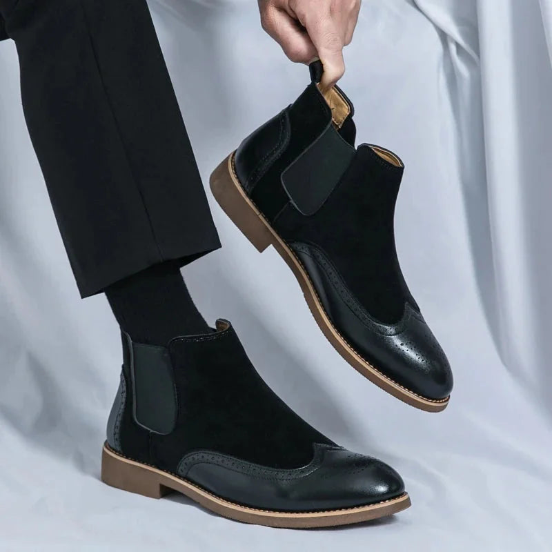 Men's Suede Wingtip Chelsea Boots