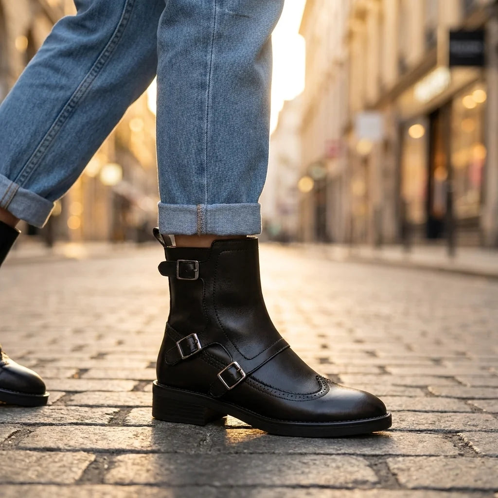 Buckle Strap Chelsea Boots