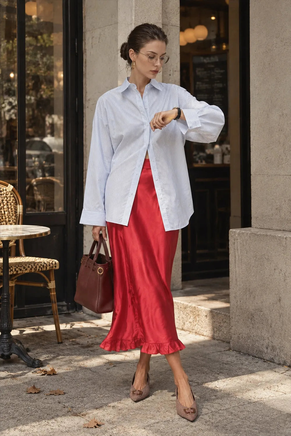 Ruffle Hem Midi Skirt Tencel Blend