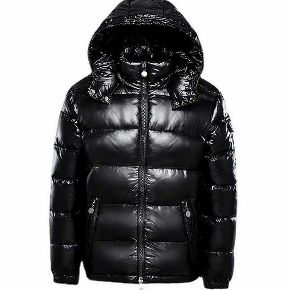 Men's Hooded Puffer Jacket – Black Glossy Short