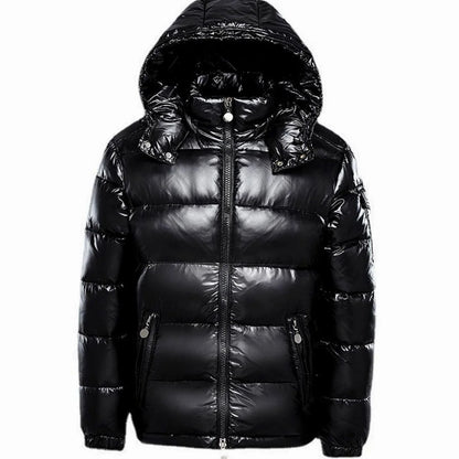 Men's Hooded Puffer Jacket – Black Glossy Short