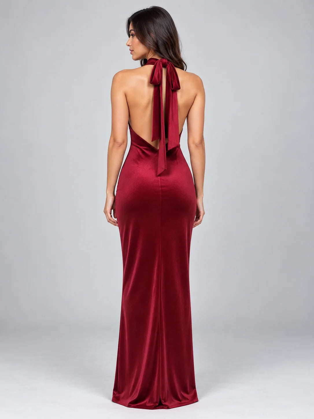 Rhea | Satin Halter Maxi Dress Backless