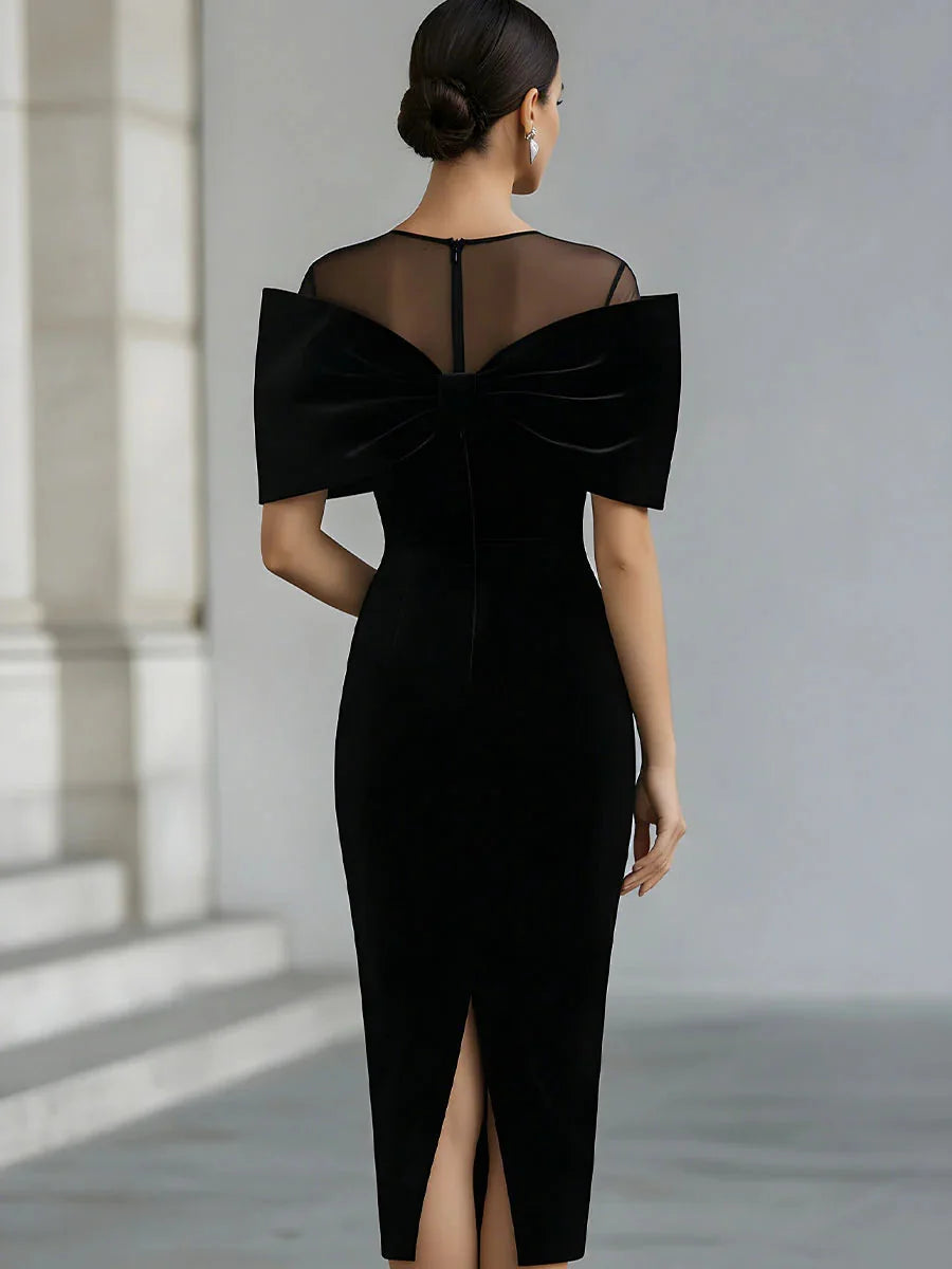 Bow Neckline Cocktail Midi Dress