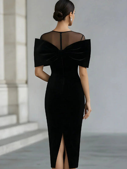 Bow Neckline Cocktail Midi Dress