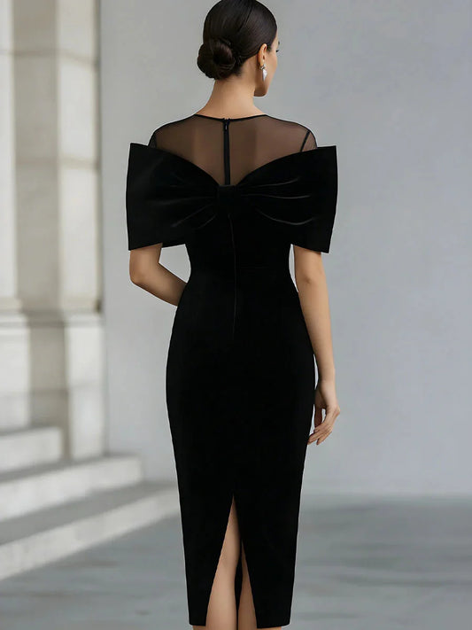 Bow Neckline Cocktail Midi Dress