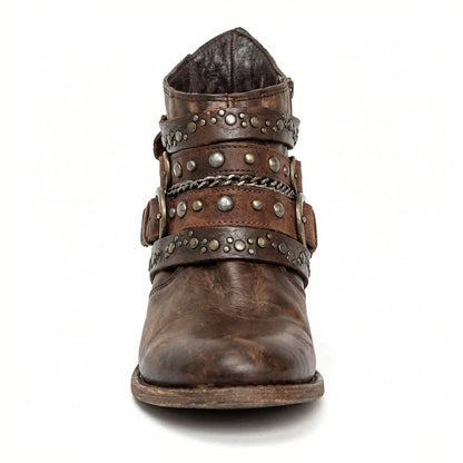 Ankle Boots Studded Buckle Strap