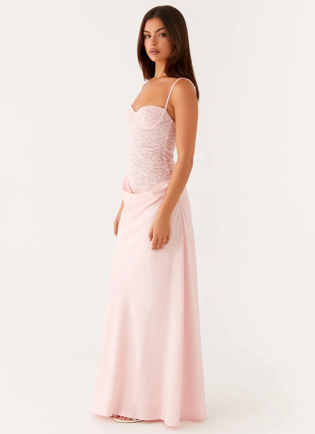 Rosie | Lace Corset Maxi Dress Satin Skirt