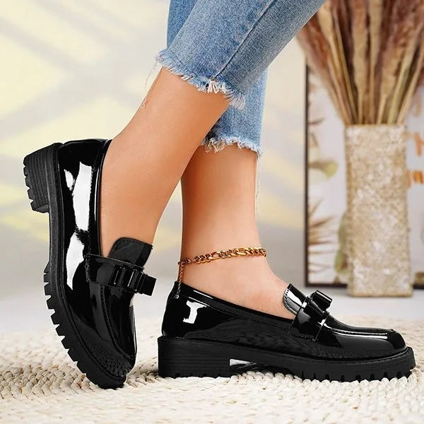Patent Platform Loafers with Bow