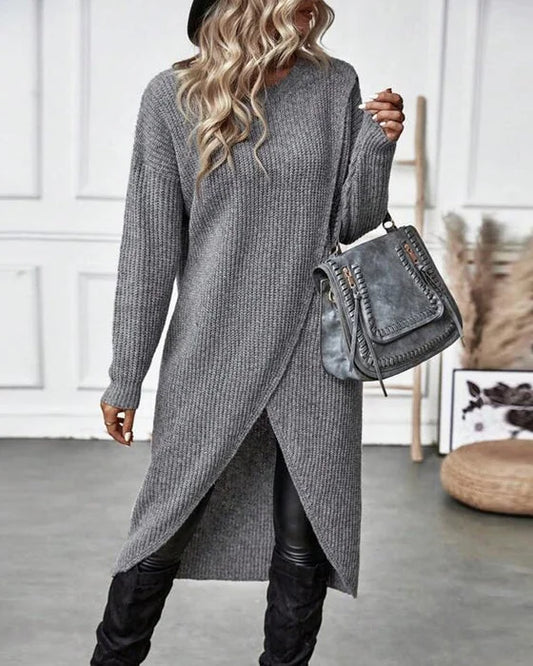 Sweater Dress – Grey Oversized Asymmetric Knit