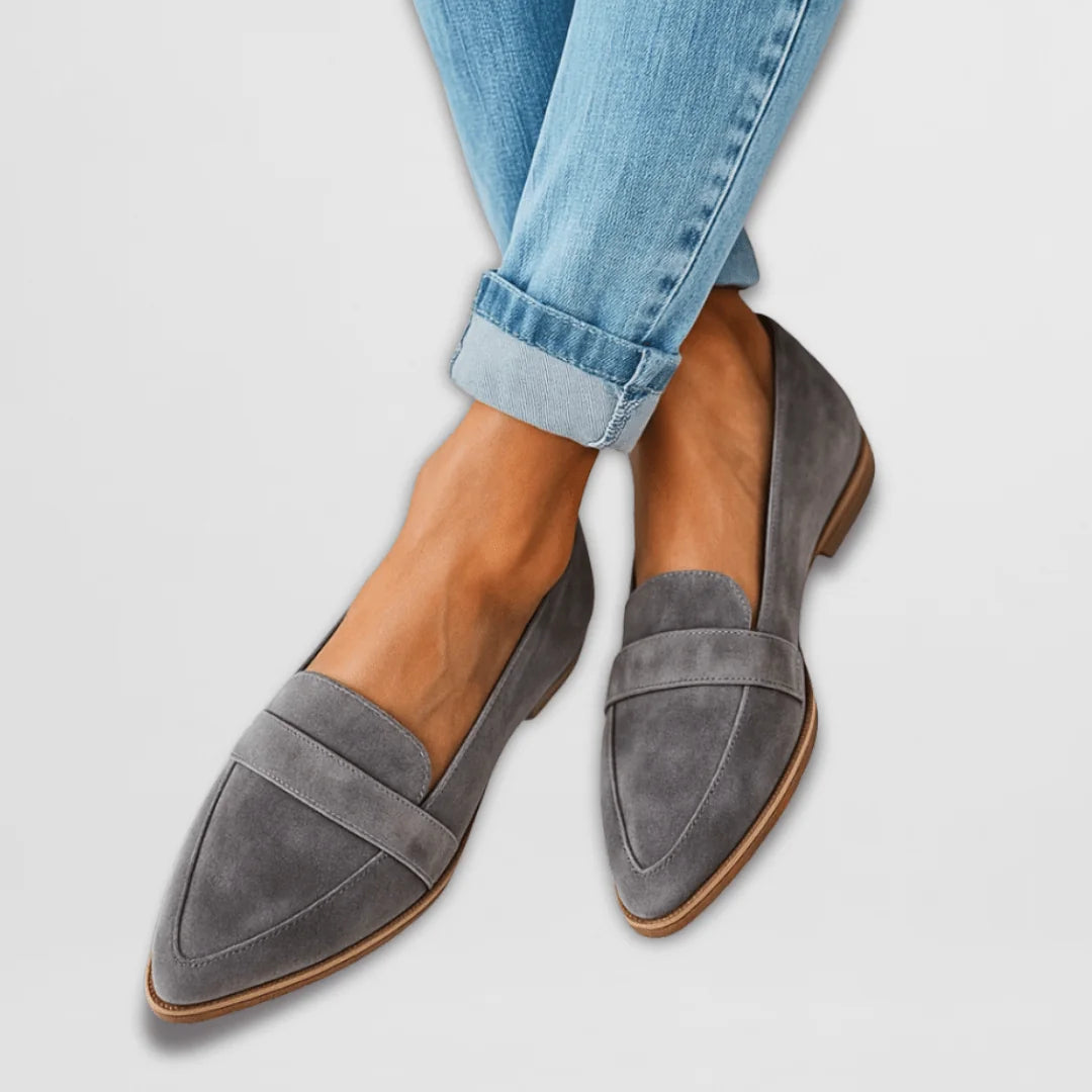 Pointed Toe Loafers with Strap Detail