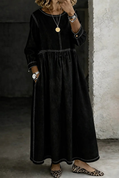Long Sleeve Denim Maxi Dress with Pockets