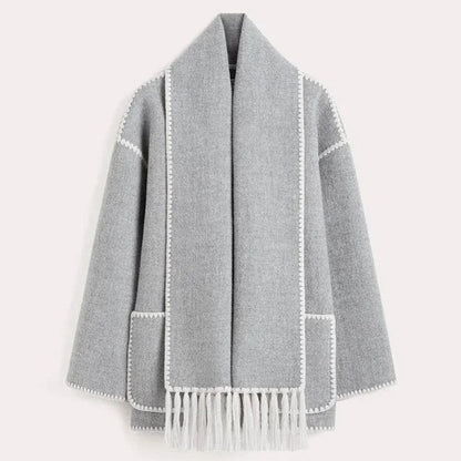 Women's Wrap Coat with Fringe Scarf