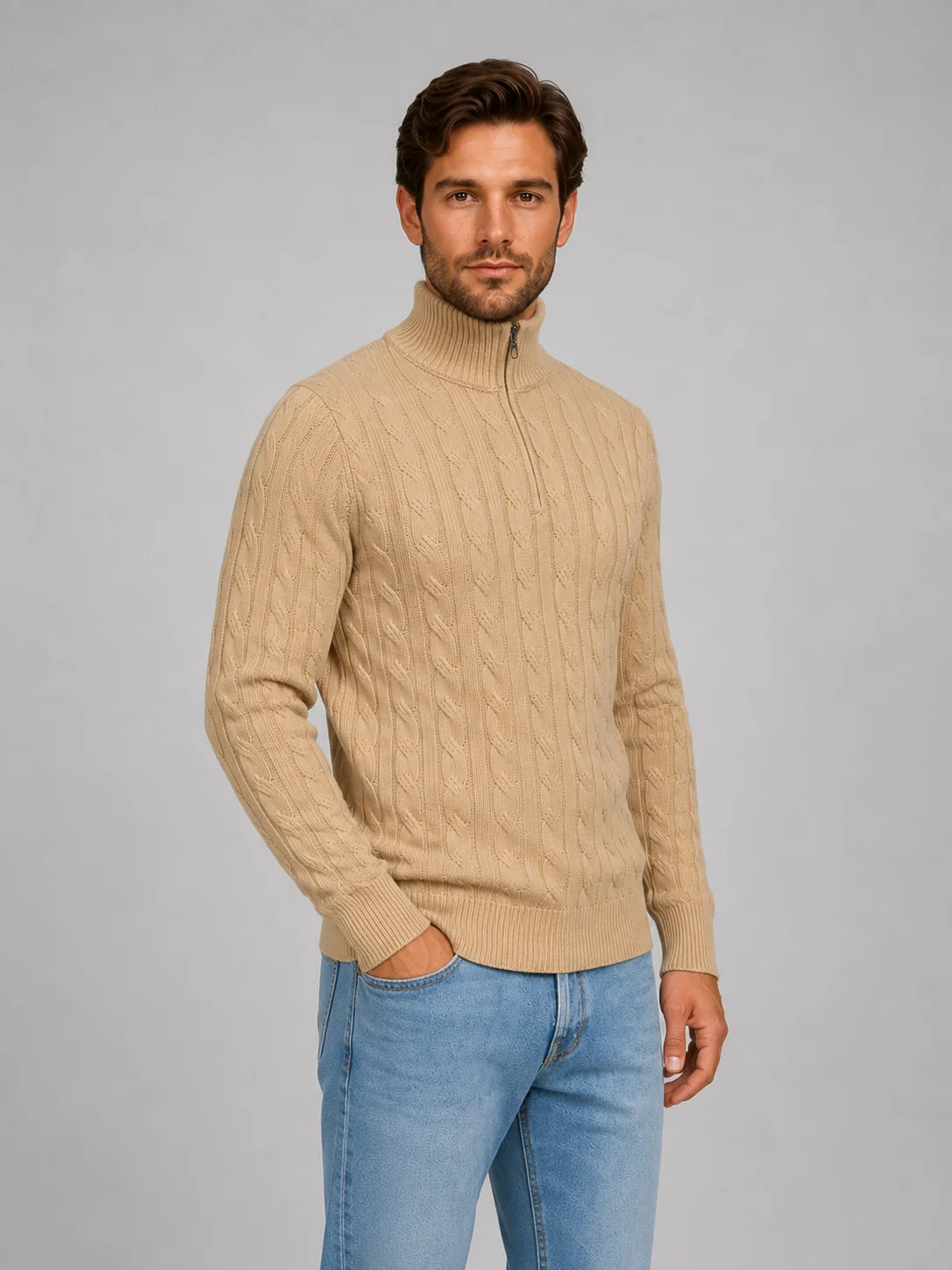 Men's Cable Knit Quarter-Zip Sweater