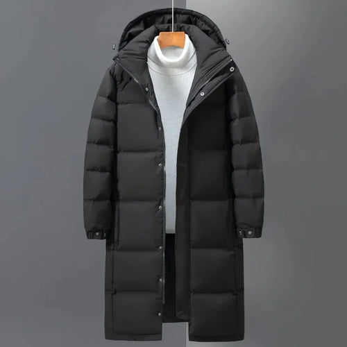 Men's Puffer Jacket – Black Longline Hooded