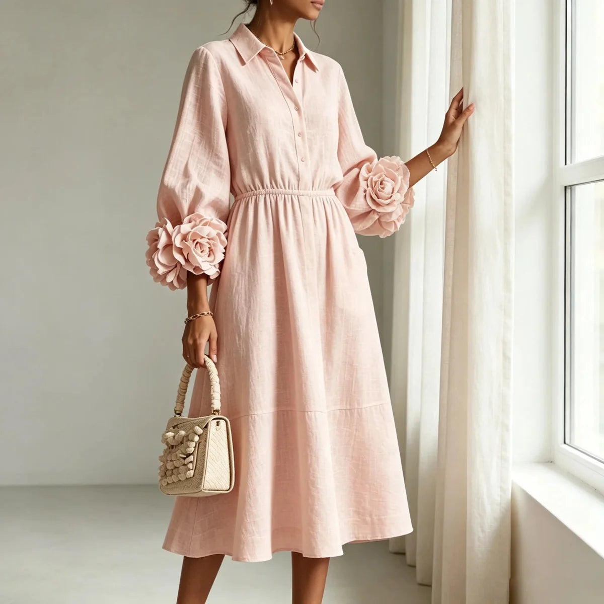 Floral Cuff Midi Dress