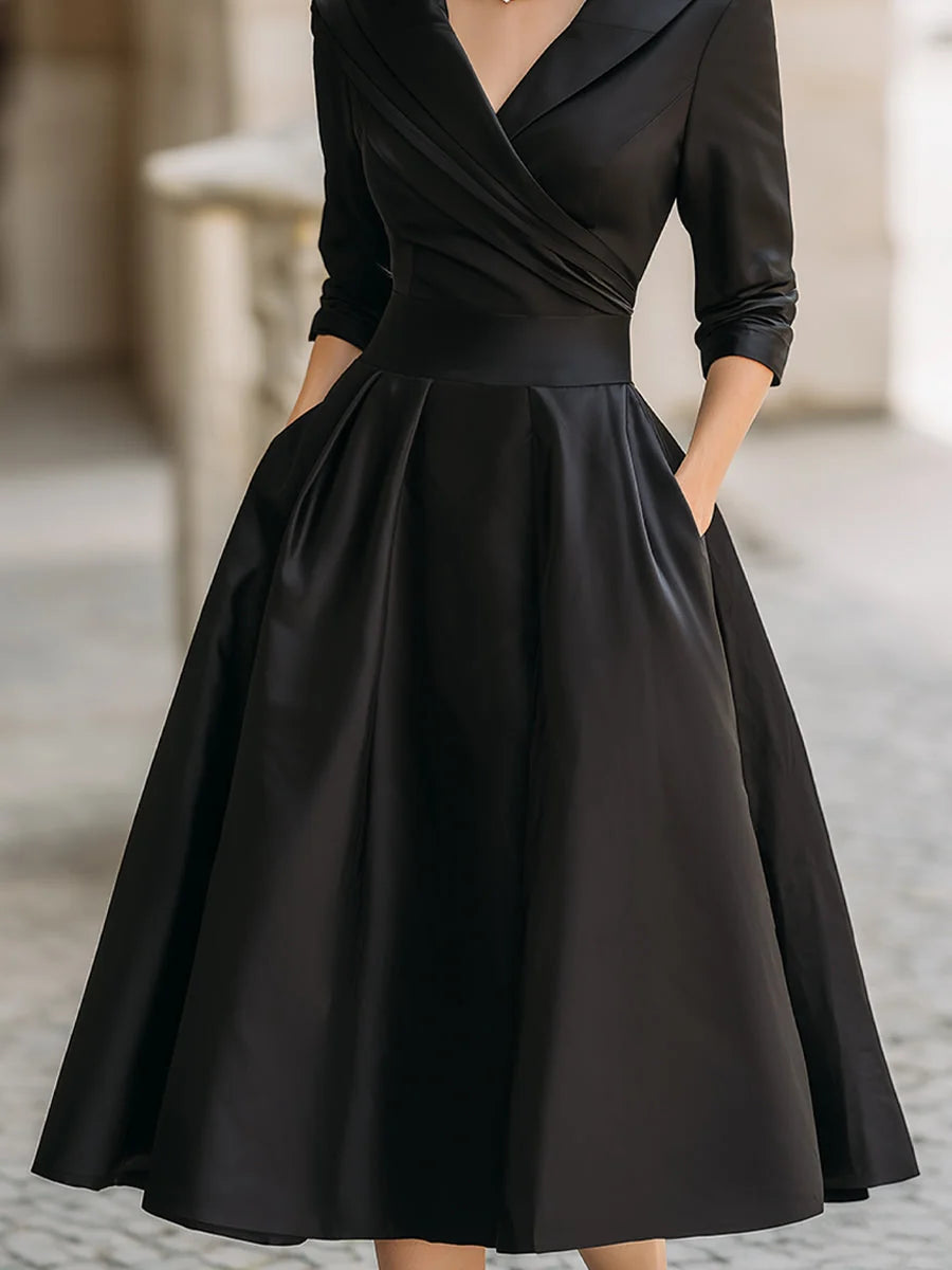 Shawl Collar Midi Wrap Dress