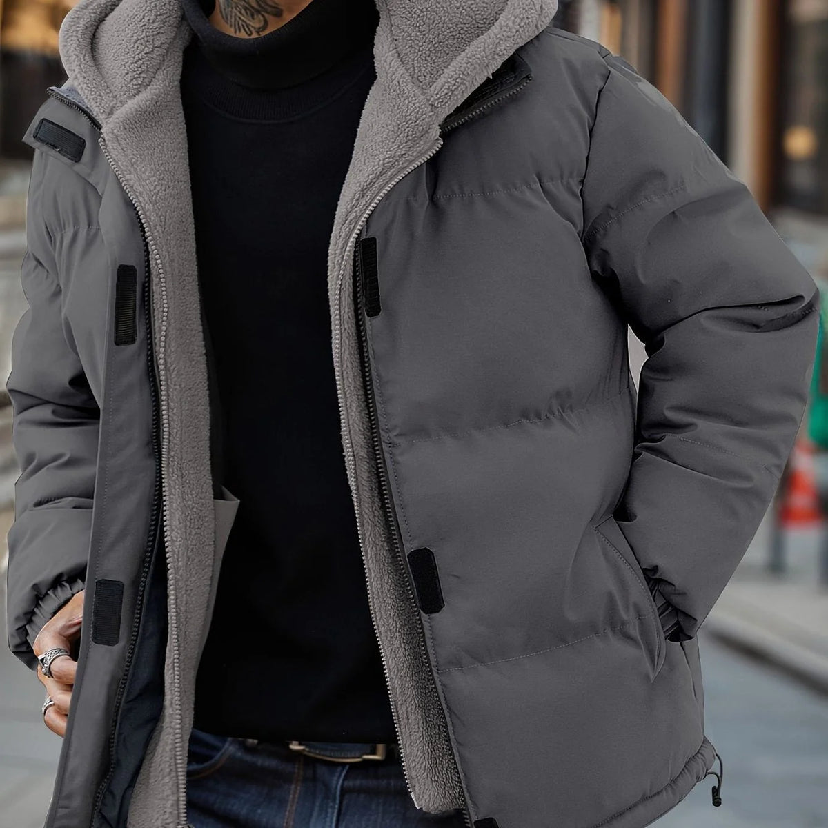 Men's Fleece Lined Hooded Puffer Jacket