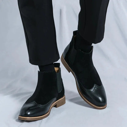 Men's Suede Wingtip Chelsea Boots