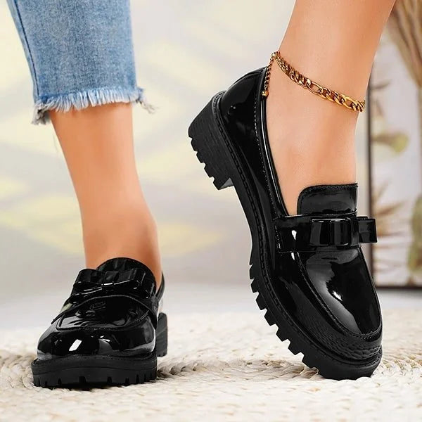 Patent Platform Loafers with Bow