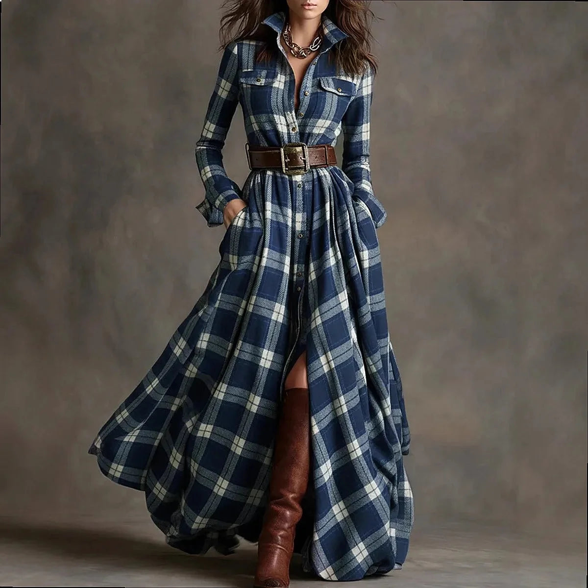 Plaid Flannel Button Front Maxi Dress