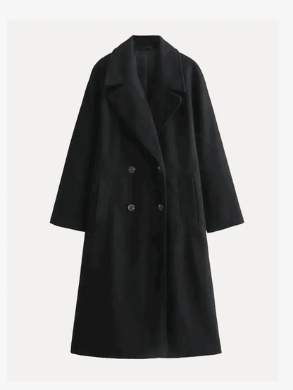 Wool Coat – Beige Double-Breasted Long Wool-Blend