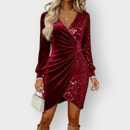 Sequin Velvet Wrap Dress