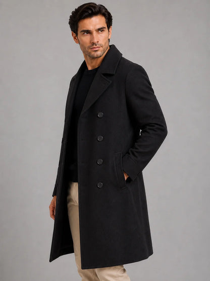 Men's Double Breasted Long Coat – Tailored Winter Overcoat