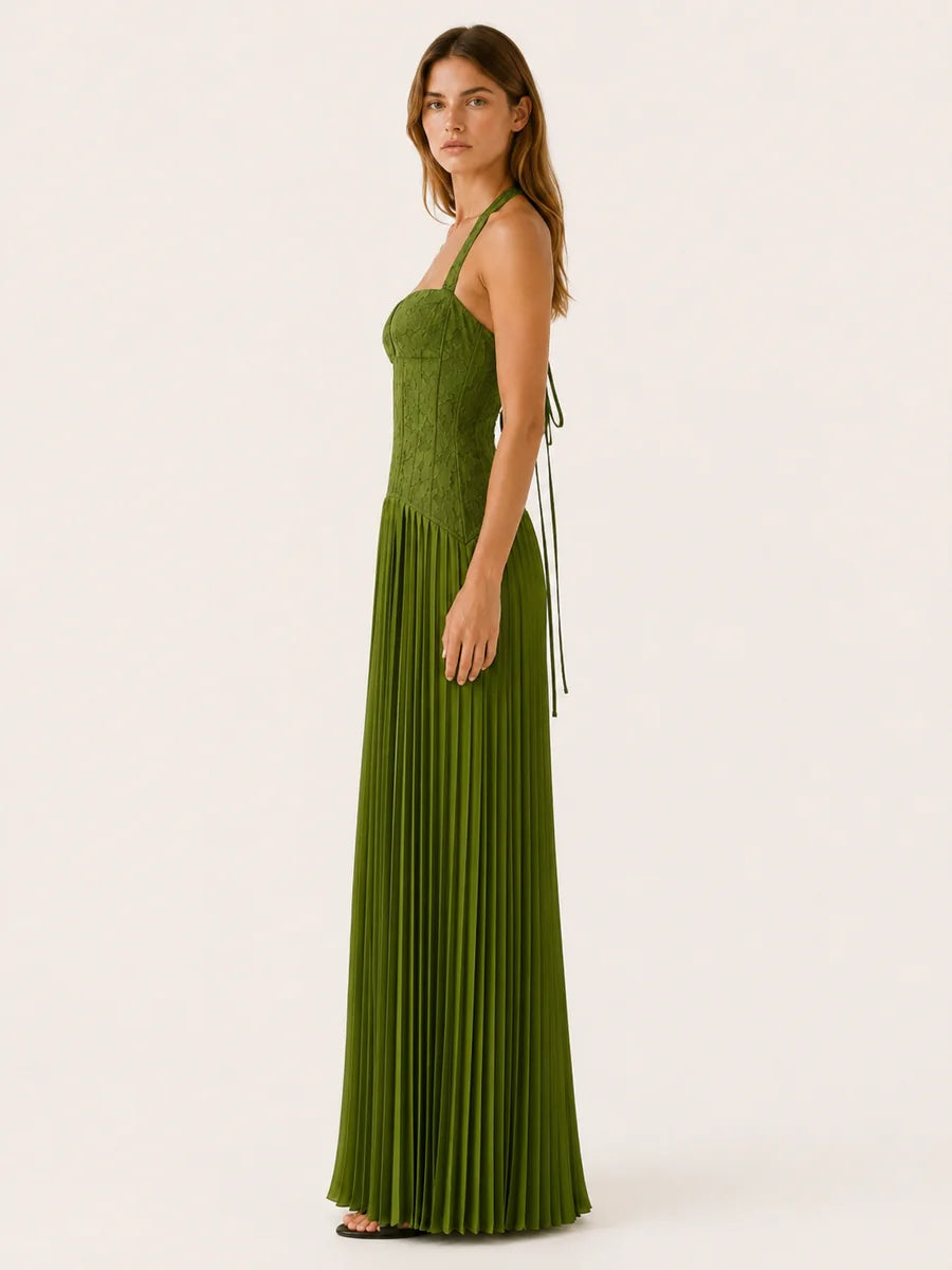 Lace-Bodice Halter Maxi Dress