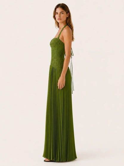 Lace-Bodice Halter Maxi Dress