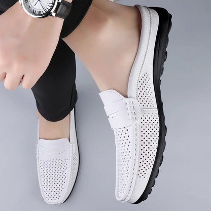 Men's Penny Loafers – Black Perforated Slip-On