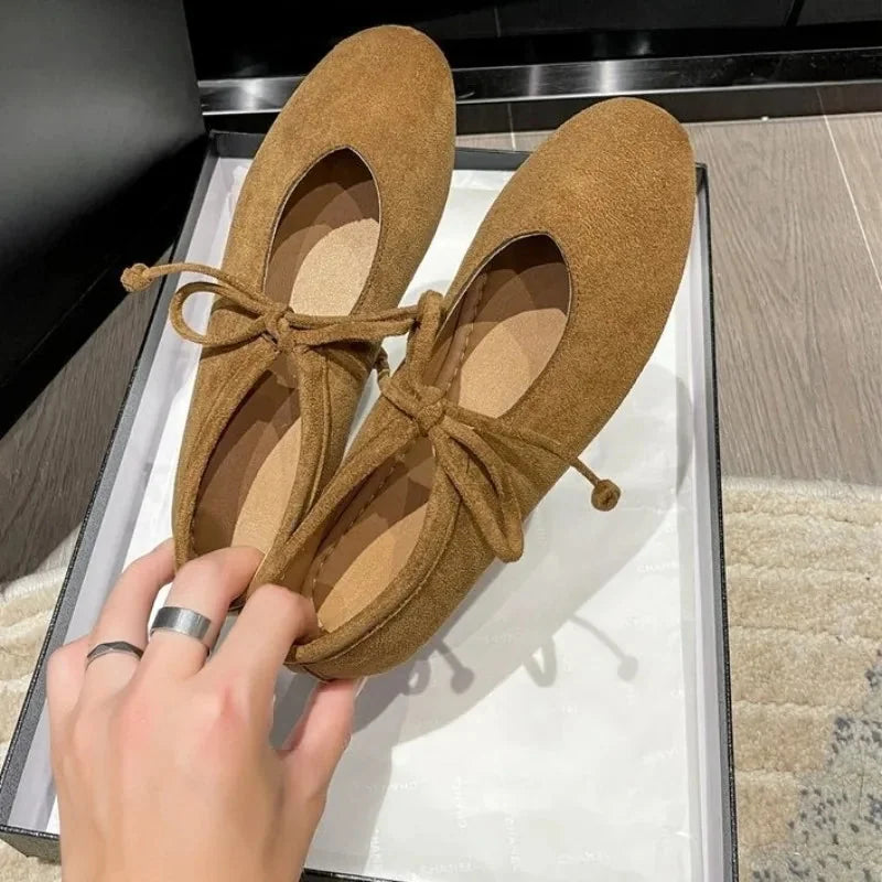 Suede Lace-Up Round Toe Loafers