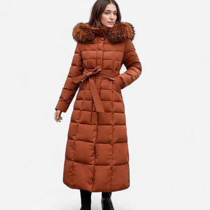 Long Puffer Coat with Faux Fur Hood