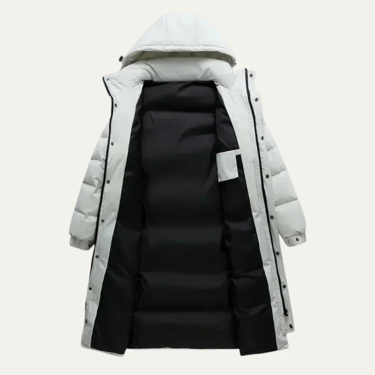 Men's Hooded Puffer Jacket – White Quilted Longline