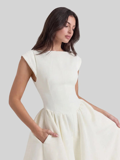 Hepburn | Satin Midi Dress Full Skirt