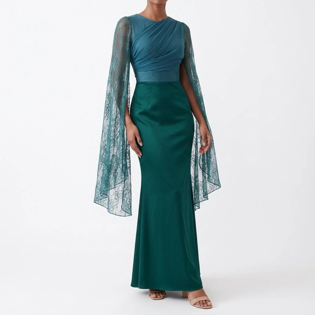 Celine | Lace Maxi Dress with Cape Sleeves