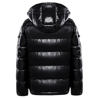 Men's Hooded Puffer Jacket – Black Glossy Short